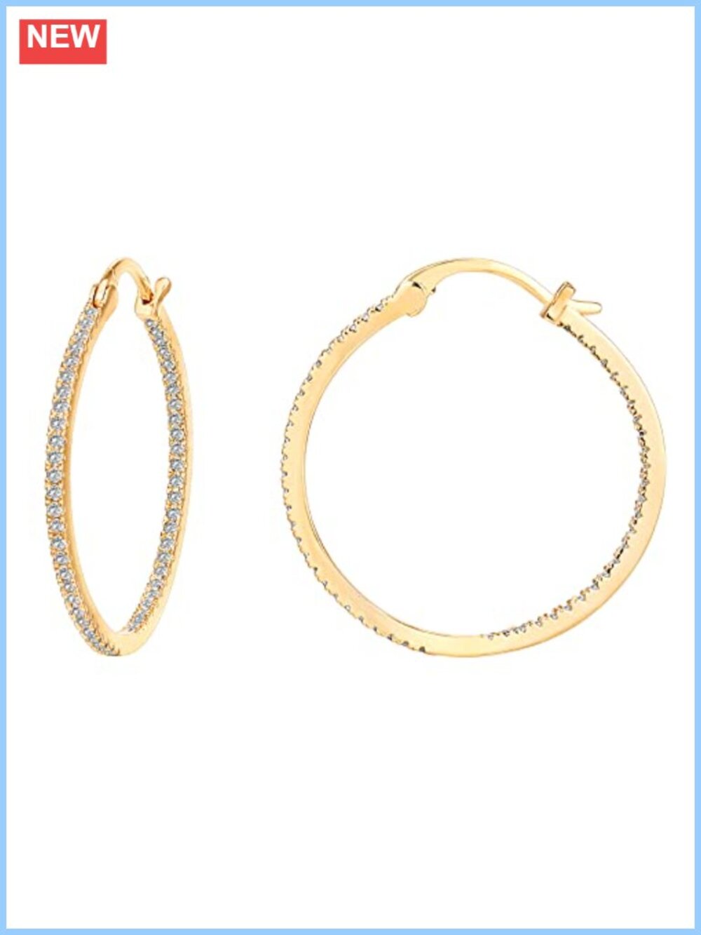 14K Gold Plated 925 Sterling Silver Post Cubic Zirconia Hoop Earrings 30mm
